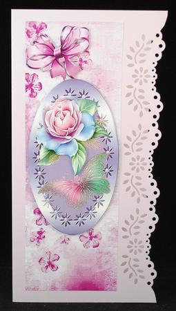 Pink Roses and Butterflies in Ornate Frame with Bow Tall Dl by Yvonne Middleton
