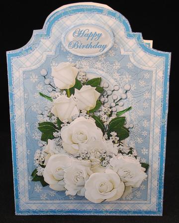 White Roses on Blue Shaped Card Kit by Yvonne Middleton
