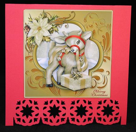 Baby Reindeer with Gift Square Card Front by Yvonne Middleton