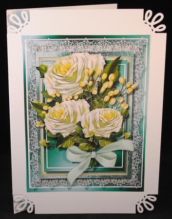 Beautiful White Roses Ina Aqua Green Frame  by Yvonne Middleton