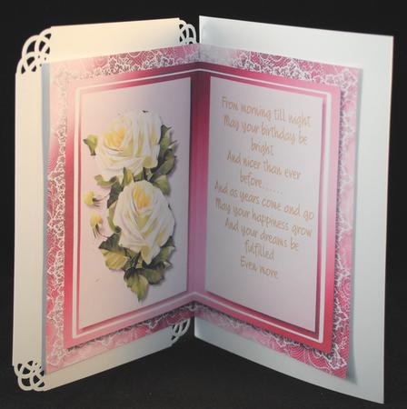 Incert White Roses with Verse in Pink  by Yvonne Middleton