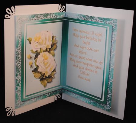 Incert White Roses with Vers in Aqua Green Frame  by Yvonne Middleton