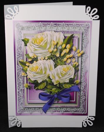 Beautiful White Roses on Lilac Frame  by Yvonne Middleton