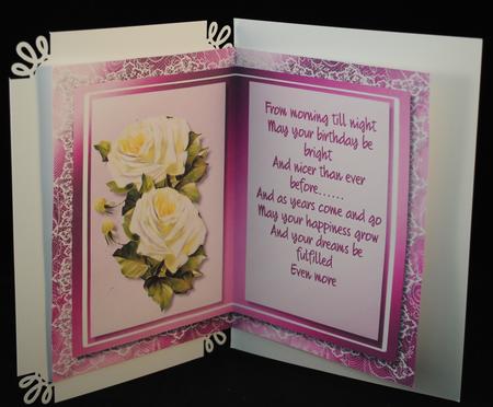 Incert White Roses with Vers on Lilac Frame  by Yvonne Middleton
