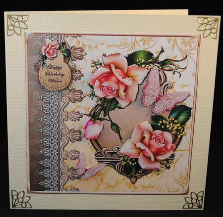 Roses with Ornate Border Card Front by Yvonne Middleton