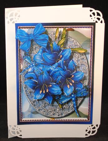 Lovely Deep Blue Lilly's and Dragonfly by Yvonne Middleton
