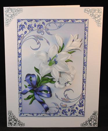 White Lilies in Leafy Frame Card Front by Yvonne Middleton