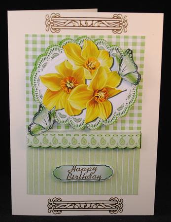 Gingham & Lace with Pretty Yellow Daffodils & Butterflies by Yvonne Middleton