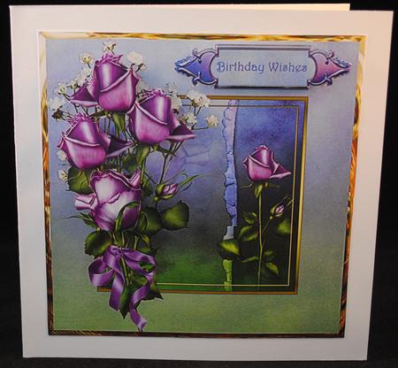 Purple Roses Card with Decoupage and Sentiment Tags by Yvonne Middleton