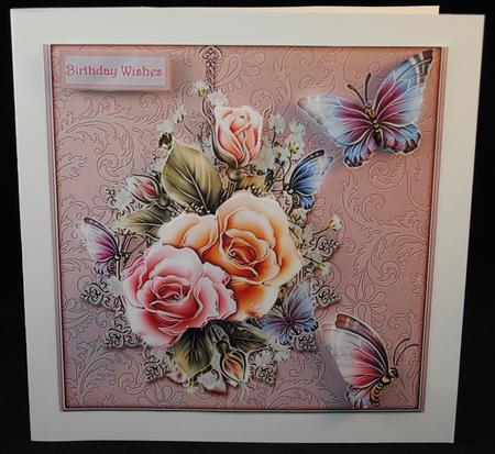 Rose Blush and Butterfly Card with Decoupage by Yvonne Middleton