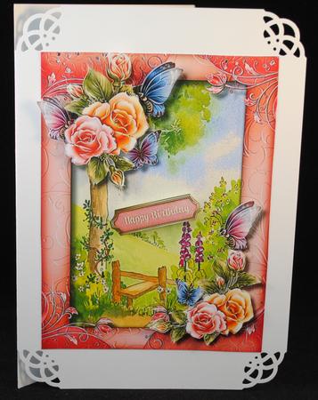 A5 Beautiful Rosy Glow Roses and Butterfly's  by Yvonne Middleton