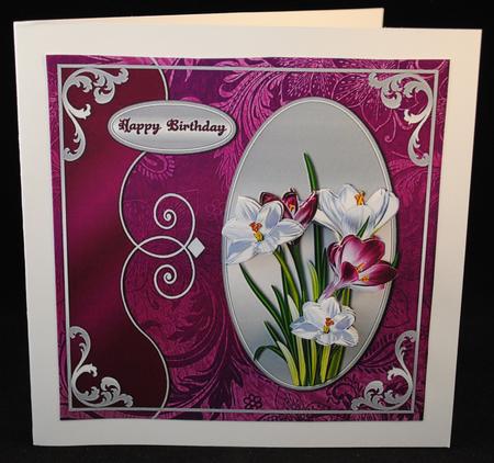 Lilac and White Crocus on Silver Large Card Front by Yvonne Middleton