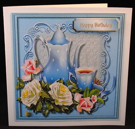 Lovely Blue Teaset and Roses  by Yvonne Middleton