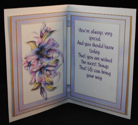 Incert with Lilac Lilly's and Verse by Yvonne Middleton