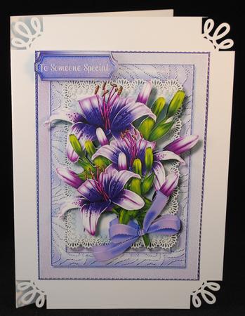 Beautiful Lilac Lillys on Butterfly Lace  by Yvonne Middleton