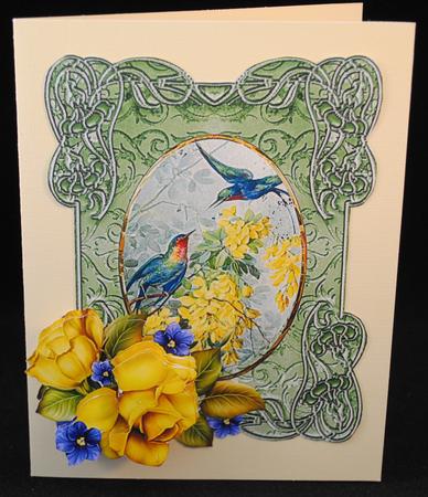 Birds and Yellow Roses Card with Decoupage by Yvonne Middleton