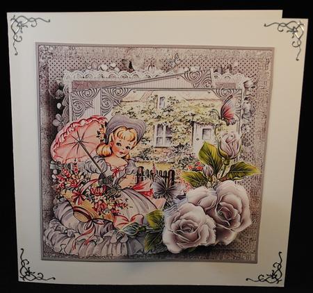 Lilac Rose Cottage Scene Card with Decoupage by Yvonne Middleton