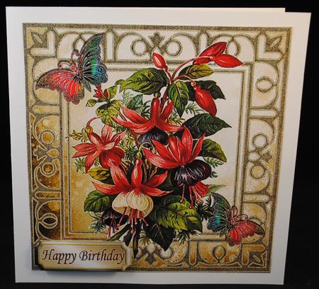 Pretty Fuchsia with Butterflies in Ornate Frame 8x8 by Yvonne Middleton