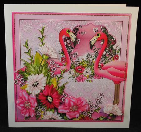 Flamingo Bouquet 8x8 Card Front by Yvonne Middleton