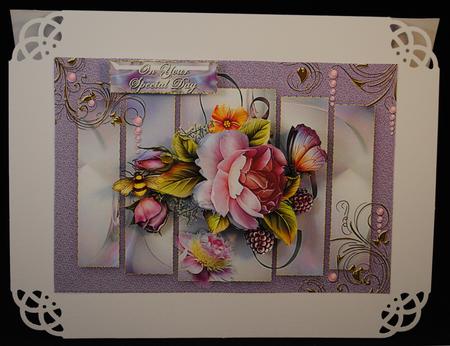 Lilac Roses on Panelled Card Front by Yvonne Middleton