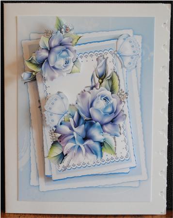 Pretty Blue Roses and Butterflies on Lace by Yvonne Middleton
