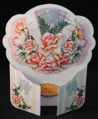 Pink Roses Gatefold Pyramage Shaped Card Plus Bonus Envelope by Yvonne Middleton
