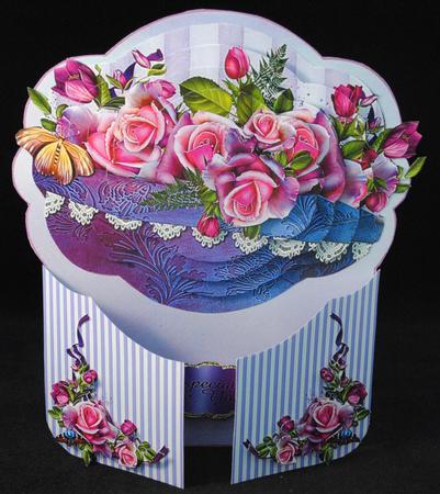 Mauve Rose Gatefold Pyramage Shaped Card Plus Bonus Envelope by Yvonne Middleton