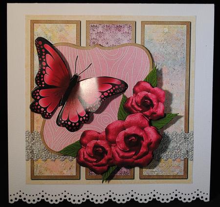 Pink Butterfly and Roses Square Card by Yvonne Middleton