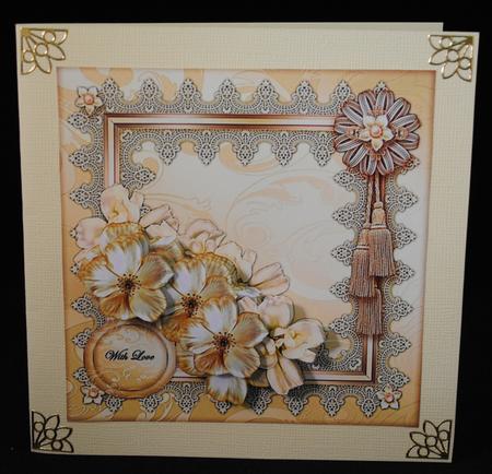 Deep Cream Roses in Lace Frame by Yvonne Middleton