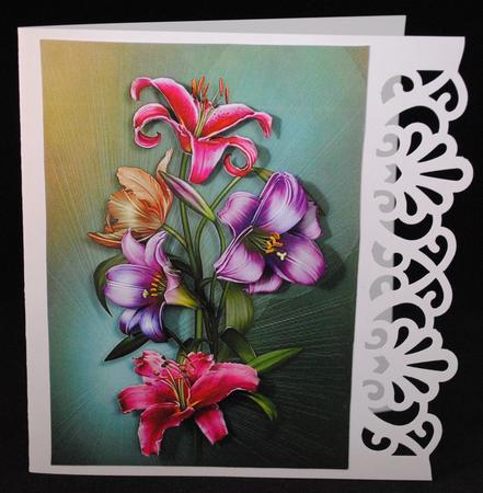 Pink and Purple Lilies Card Front by Yvonne Middleton