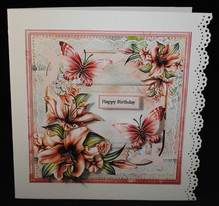 Pink Lily 7x7 Card with Decoupage by Yvonne Middleton