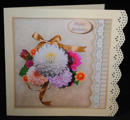 Delightful Dahlias Lacy Border Card Front by Yvonne Middleton