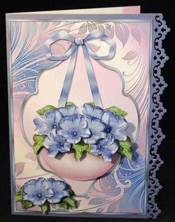 Hanging Basket of Flowers Lilac Card Front by Yvonne Middleton