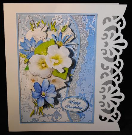 White and Blue Floral Waved Border Card Front by Yvonne Middleton