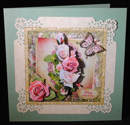 Vintage Roses Square Card Front by Yvonne Middleton