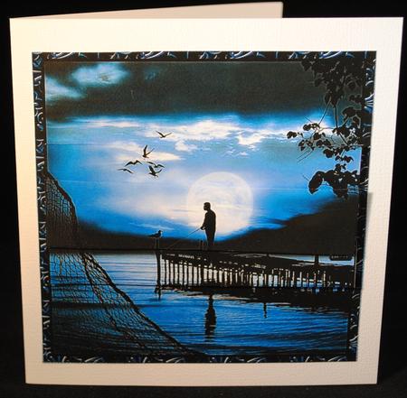Sunset Dock Fishing Blue 6x6 by Yvonne Middleton