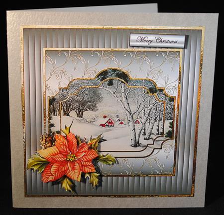 Vintage Christmas and Poinsettias 7x7 Card with Decoupage by Yvonne Middleton