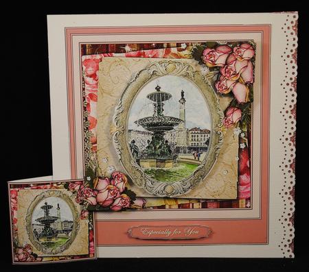 Vintage Roses and Fountain Scene by Yvonne Middleton