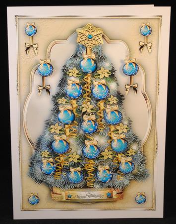 Christmas Tree with Blue and Golden Decoration by Yvonne Middleton