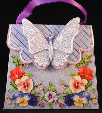Handbag Gift Box Colourful Pansies with Butterfly by Yvonne Middleton