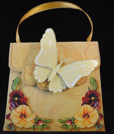 Handbag Gift Box Golden Pansies with Butterfly by Yvonne Middleton