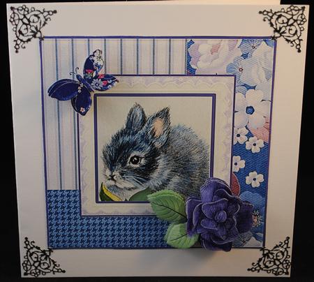 8x8 Cute Rabbit with Roses and Butterflies Decoupage by Yvonne Middleton