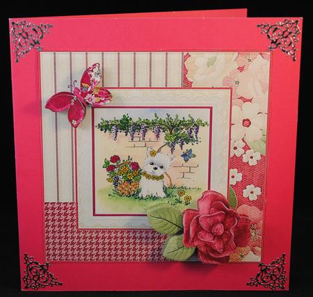 8x8 Westie in the Garden with Decoupage by Yvonne Middleton