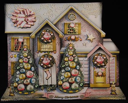 Pink Christmas House Card Kit by Yvonne Middleton
