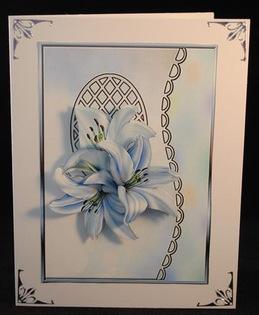 Scalloped S Edged Lattice Card Vintage Lillies by Yvonne Middleton