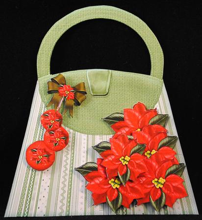 Handbag Card Red Poinsettias by Yvonne Middleton