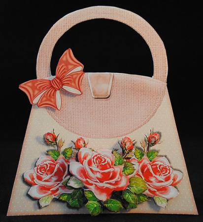 Mini Kit Handbag Card Peache Vintage Roses by Yvonne Middleton