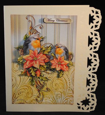Classic Christmas Robins Golden Swirls Card by Yvonne Middleton