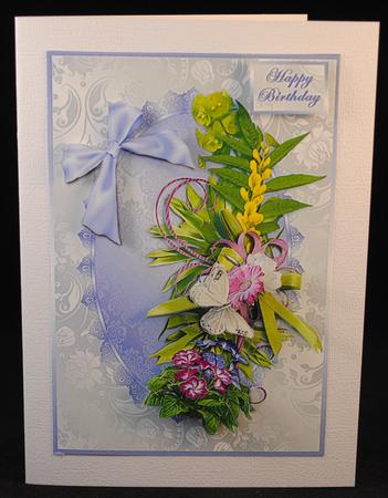 Spring Flower Spray on Lilac and Silver Card Front by Yvonne Middleton