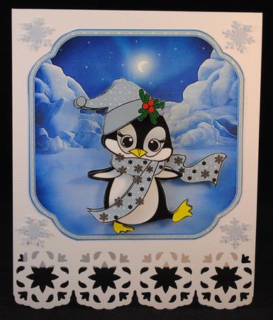 Snowflake Penguin 7x7 Card with Decoupage by Yvonne Middleton
